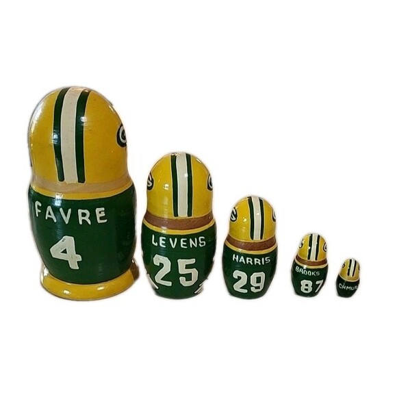 VTG Green Bay Packers matryoshka Nesting 5 Dolls Favre Levens Harris NFL - Picture 1 of 7